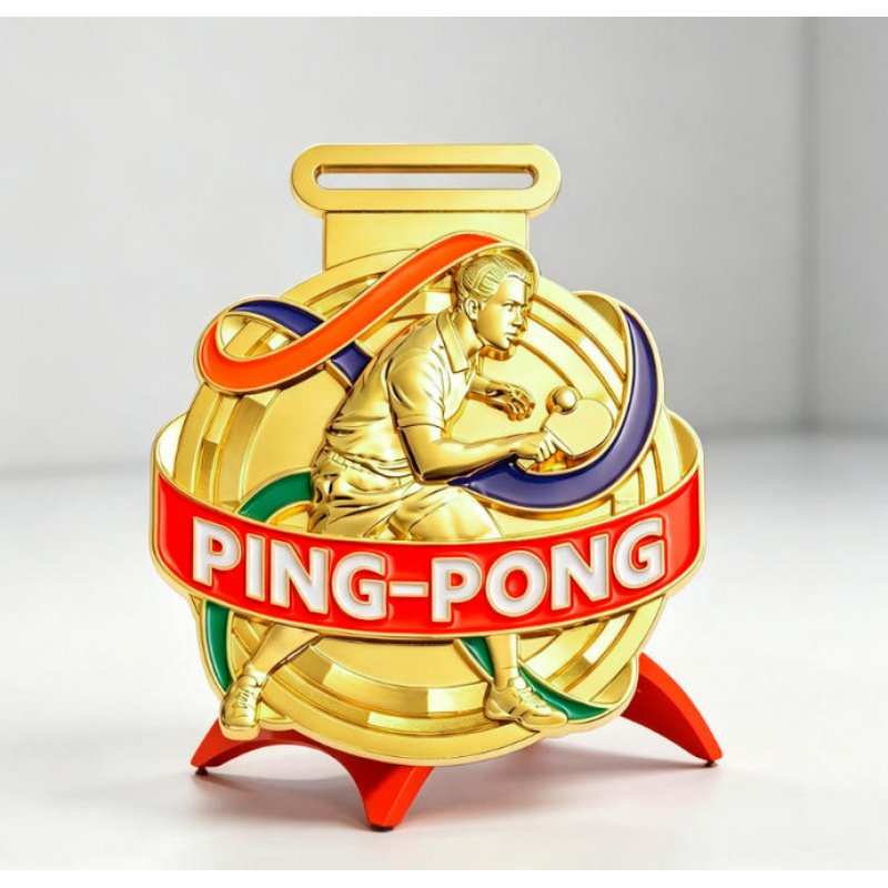 Table Tennis Championships - เหรียญปิงปองแบบกำหนดเองสำหรับการแข่งขันชิงแชมป์ของโรงเรียน พร้อมแผ่นโล่ที่ระลึกที่สามารถพิมพ์โลโก้ได้