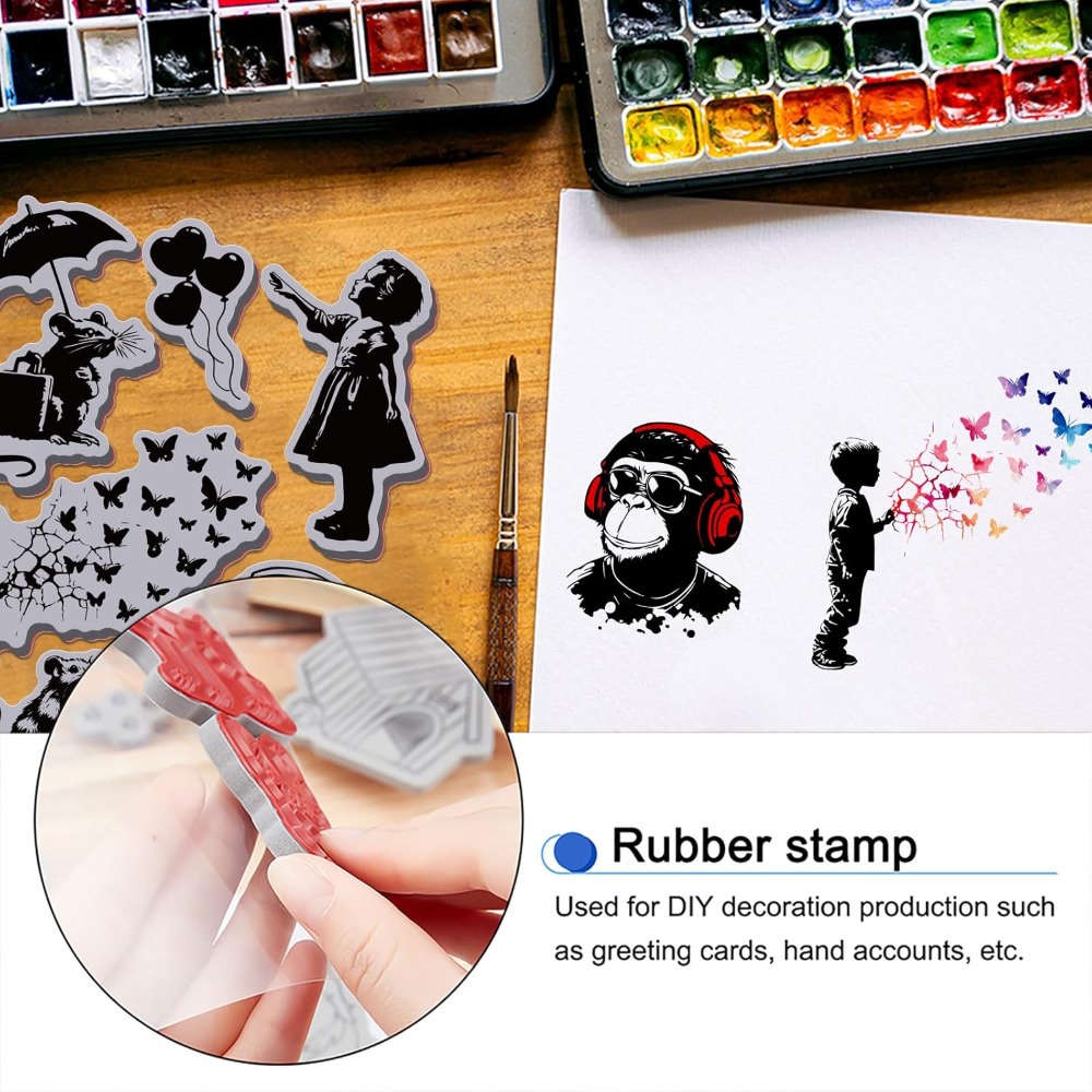 Butterfly Rubber Sheet - แสตมป์ยางรูปลิงกราฟฟิตี 8.7x7 นิ้ว แสตมป์ยางรูปหนูแบบติด EVA ชุดแสตมป์ยางรูปผีเสื้อสำหรับทำการ์ด
