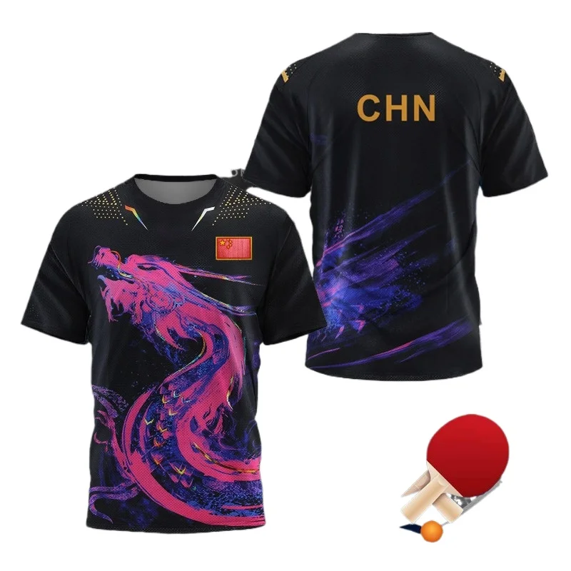 Table Tennis Jersey - เสื้อยืดลายกราฟิก CHINA Dragon สำหรับผู้ชาย เสื้อผ้าแฟชั่น เสื้อยืดกีฬาแบดมินตัน