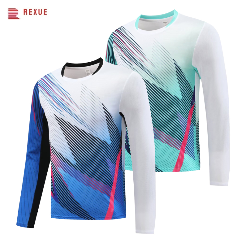 Table Tennis Jersey - เสื้อลายกีฬาปิงปอง Kaus Bulu tangkis แขนยาวสำหรับทุกเพศเสื้อปิงปองคอวีเสื้อผ้าพิเคิลบอลมืออาชีพสำหรับผู้ชายและผู้หญิง