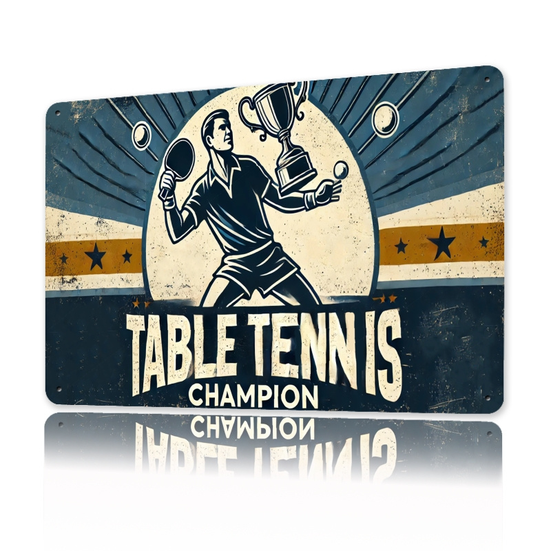 Table Tennis Championships - งานศิลปะติดผนังโลหะรูปการแข่งขันปิงปองสไตล์วินเทจ - ของตกแต่งเหล็กสไตล์เรโทรพร้อมดีไซน์นักกีฬาและถ้วยรางวัล ของขวัญที่สมบูรณ์แบบสำหรับคนรักกีฬา